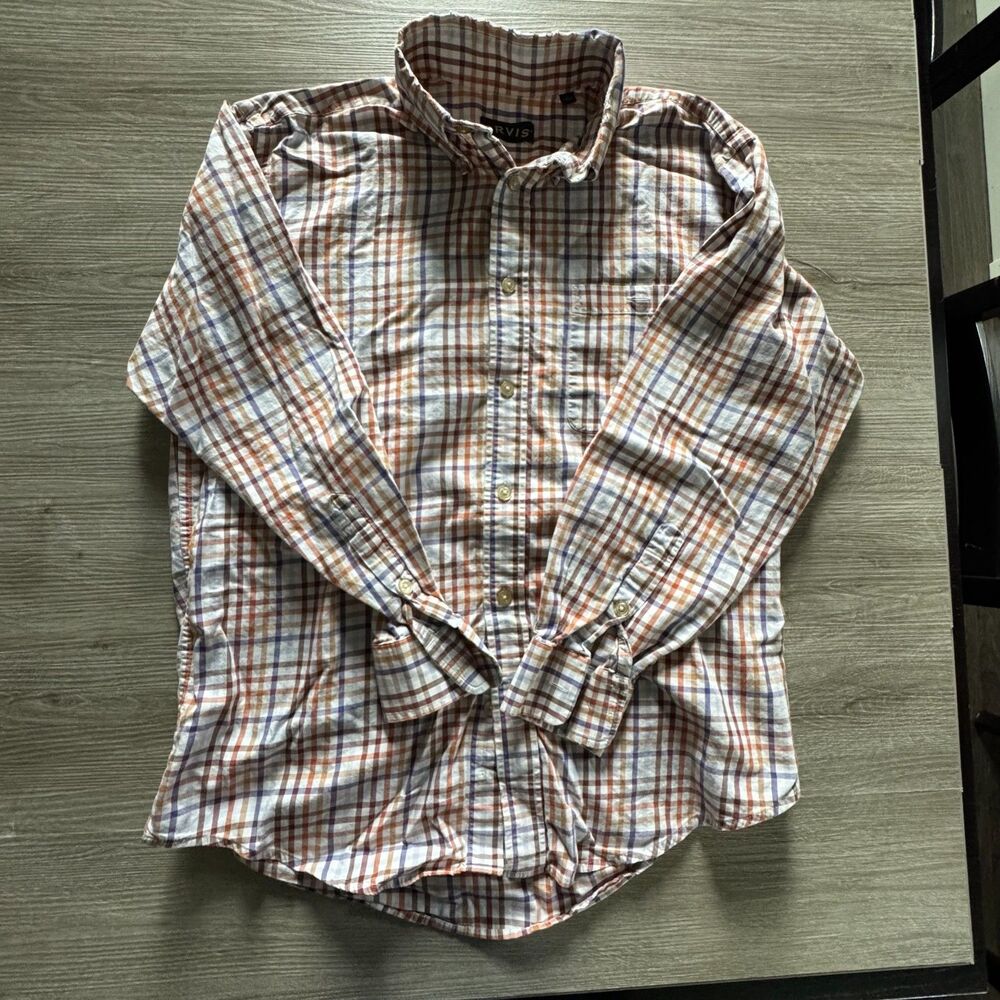 Orvis Button down collar casual shirt Blue,Brown, Orange Pattern Size L